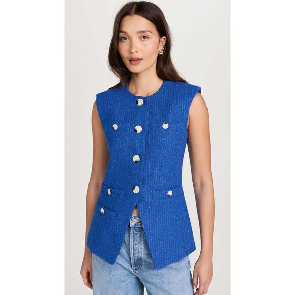 VERONICA BEARD Tamara Cotton-Blend Tweed Vest in Cobalt - Picture 3 of 10